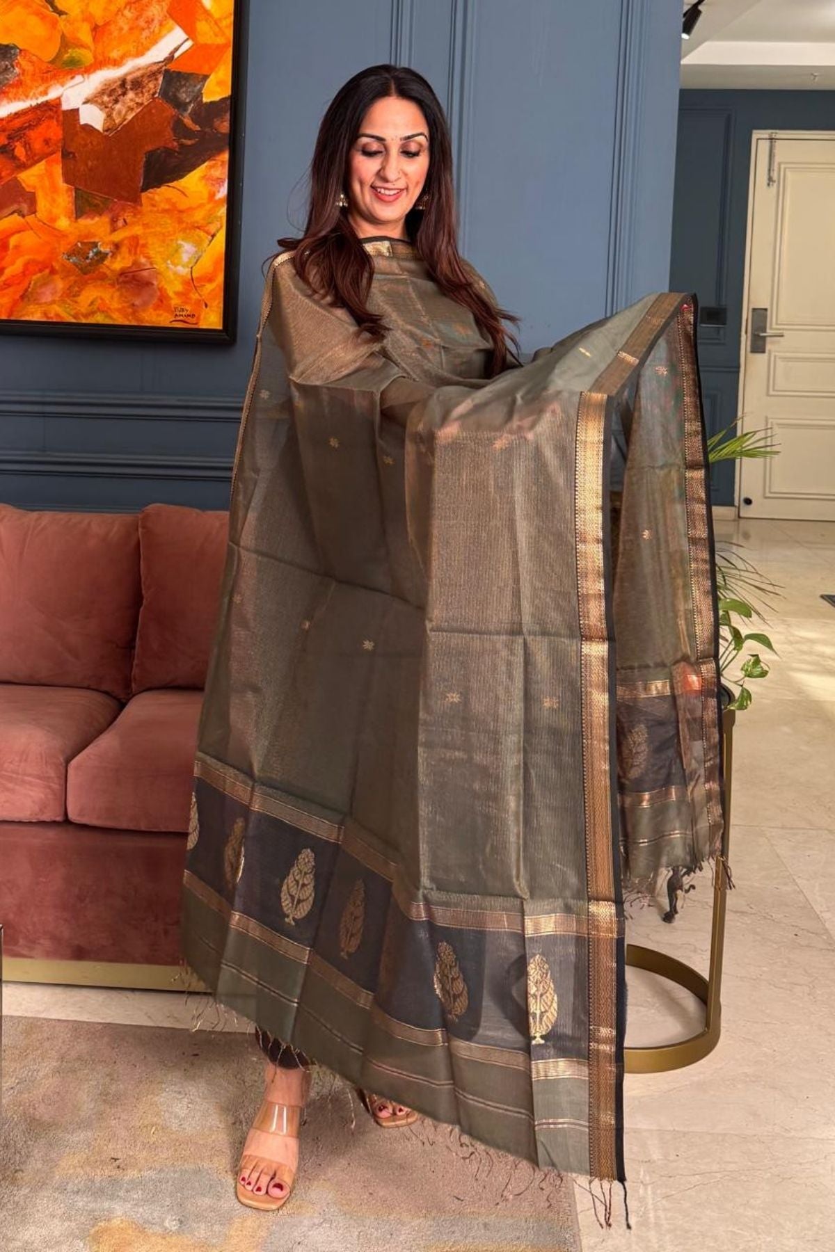 Handloom tissue Maheshwari silk kurta dupatta set
